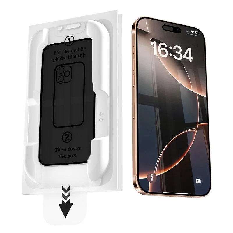 Folie Sticla Privacy pentru iPhone 17 Pro Max cu aplicator Daden MagicBox, Full Cover, Protectie Profesionala, Ultra Rezistenta, Calitate Premium, Margini negre