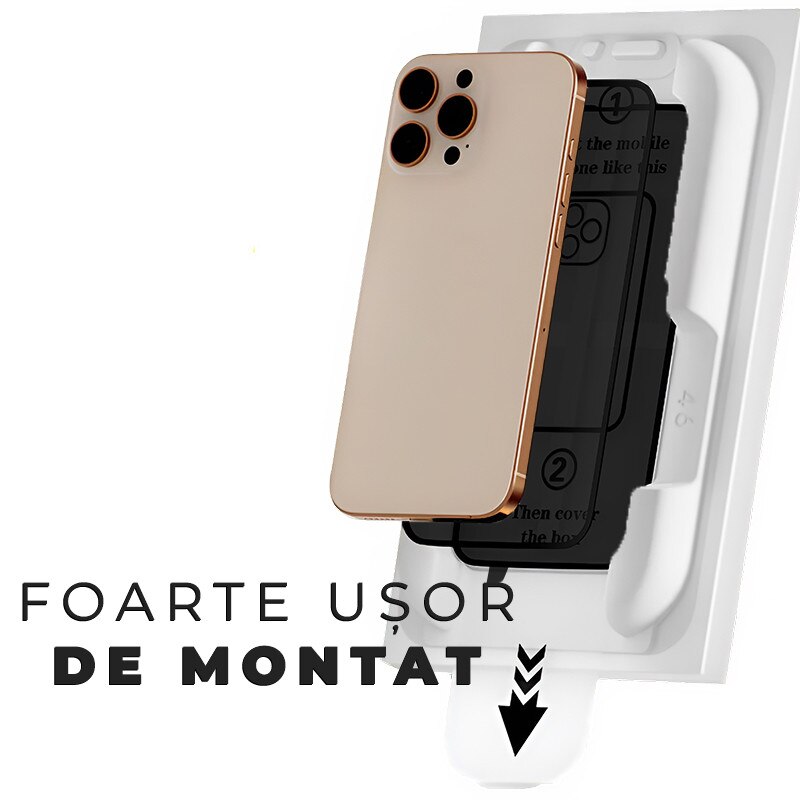 Folie Sticla Privacy pentru iPhone 17 Pro Max cu aplicator Daden MagicBox, Full Cover, Protectie Profesionala, Ultra Rezistenta, Calitate Premium, Margini negre