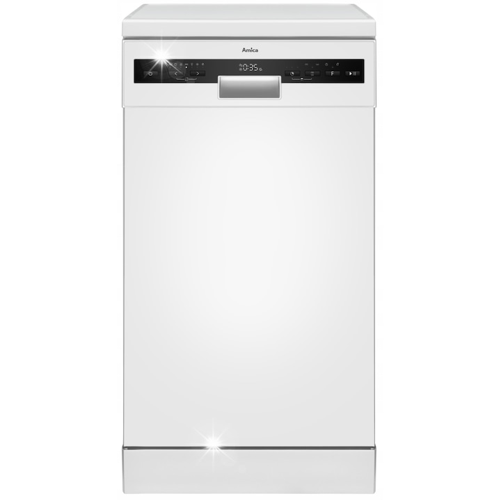 Masina de spalat vase, Amica, 45 cm, 10 seturi, 7 programe, 3 cosuri, argintie