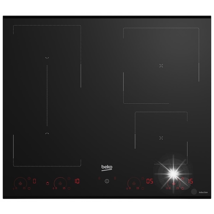 Електрически котлон Beko HII64822QUFT, 4 индукционни зони, 7400W, черен, 60x4.8x52см