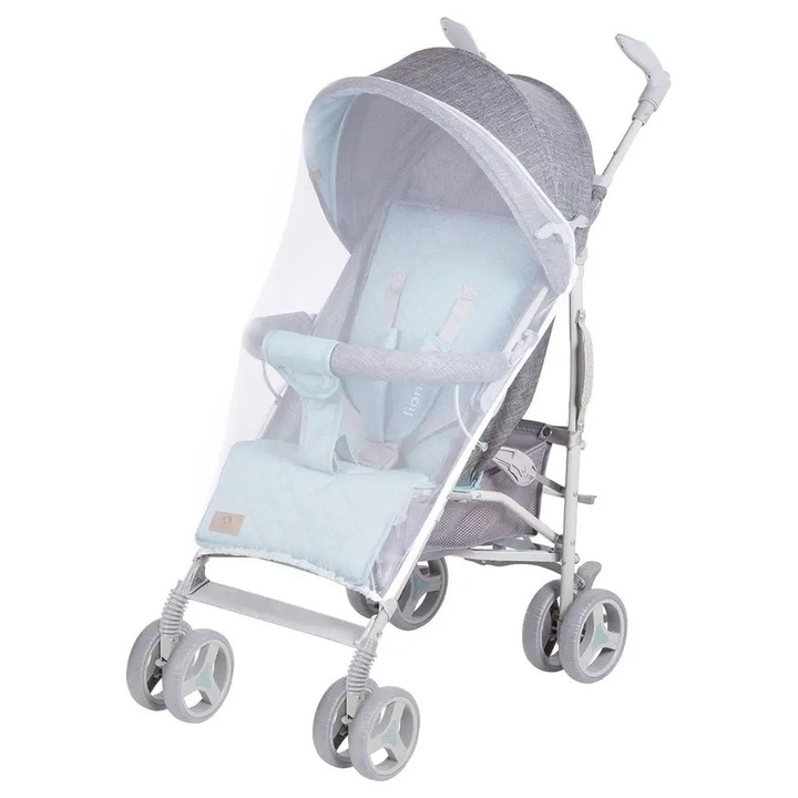 Сгъваема количка, Lionelo Irma, 5-точково закрепване, сиво/мента, със стойка и мрежа против насекоми