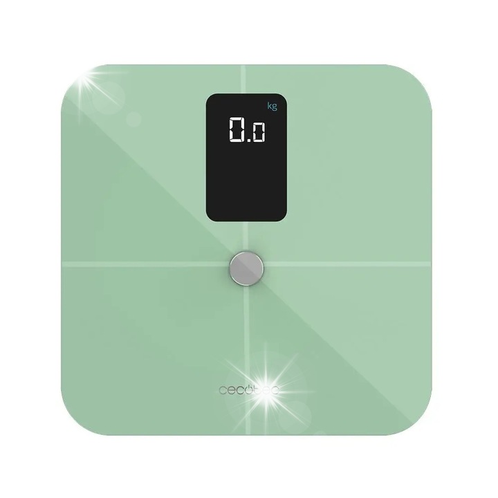 Кантар за тяло Cecotec Surface Precision 10400, зелен, Bluetooth свързаност, батерия 600 mAh