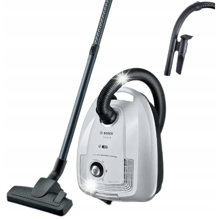 Прахосмукачка с торба Bosch BGL 38WH2, 600W, HEPA филтър, бяла, 10м радиус на действие