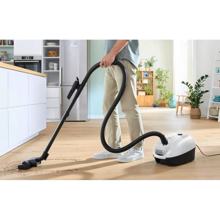 Aspirator cu sac Bosch BGL 38WH2, 600W, filtru HEPA, alb, 10m raza de actiune