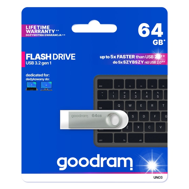 Флаш памет 64GB, USB 3.2, метална, 38x12,5x4,7mm, комплект