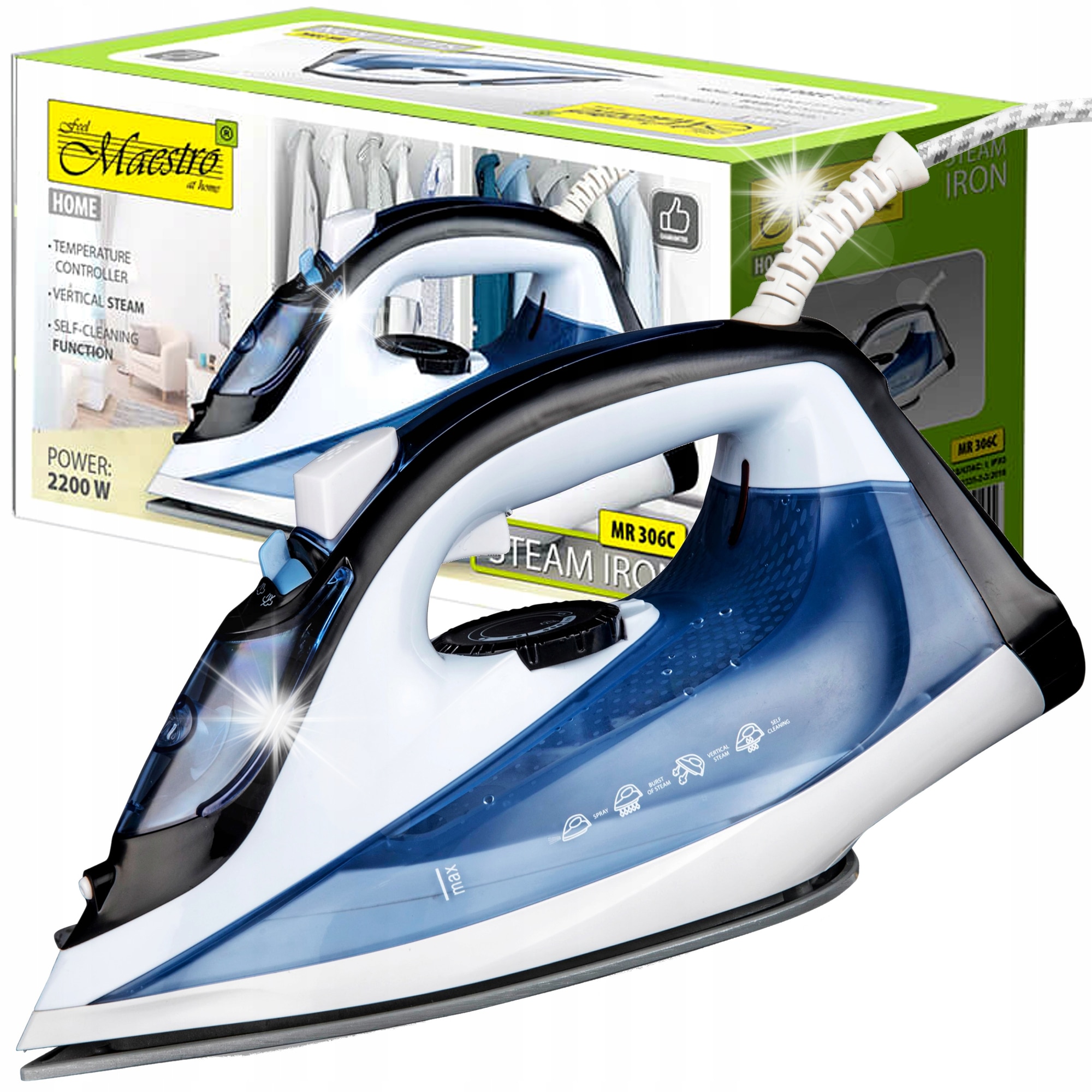 Fier de calcat cu abur Maestro MR-306C, 2200W, ceramica, 28x11,8x15cm