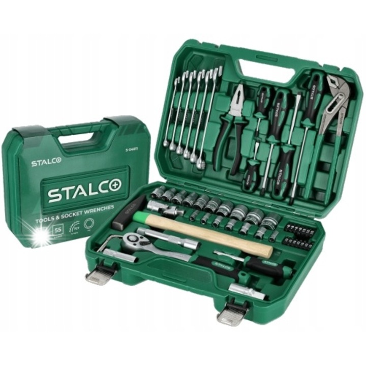 Комплект инструменти Stalco S-54011, 55 елемента, 1/2" 1/4", включен куфар