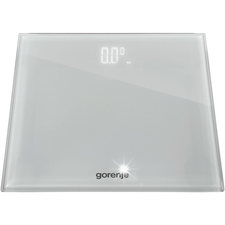 Кантар за тяло Gorenje, модел OT180LBW, 180 кг, LED дисплей, закалено стъкло, 30x31x2,4 см