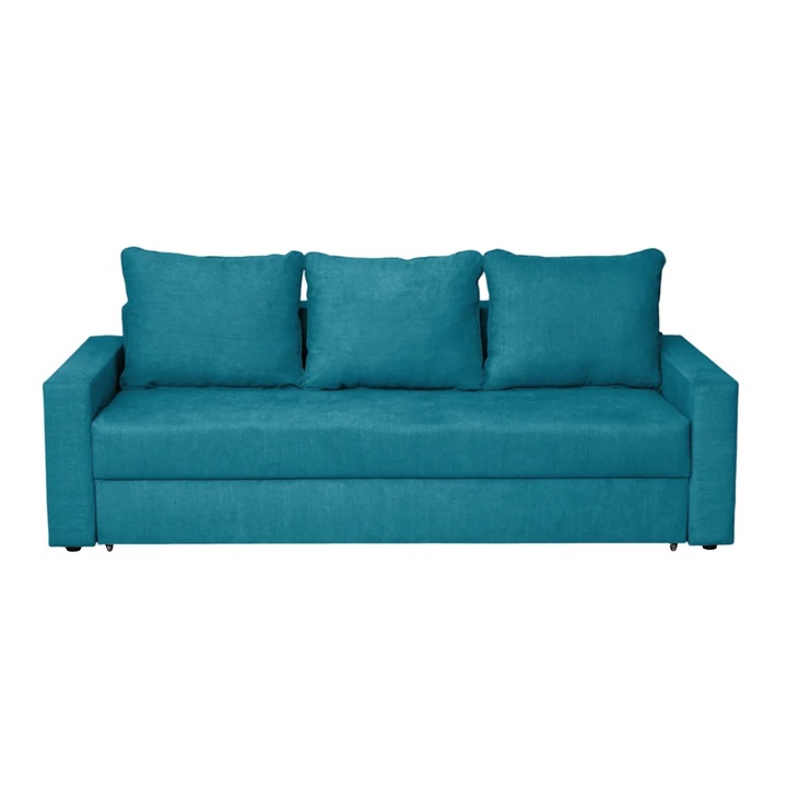 Canapea extensibila Expomob NICO II, 3 locuri, cu arcuri si lada depozitare, dimensiune 220x85x75 cm, culoare albastru