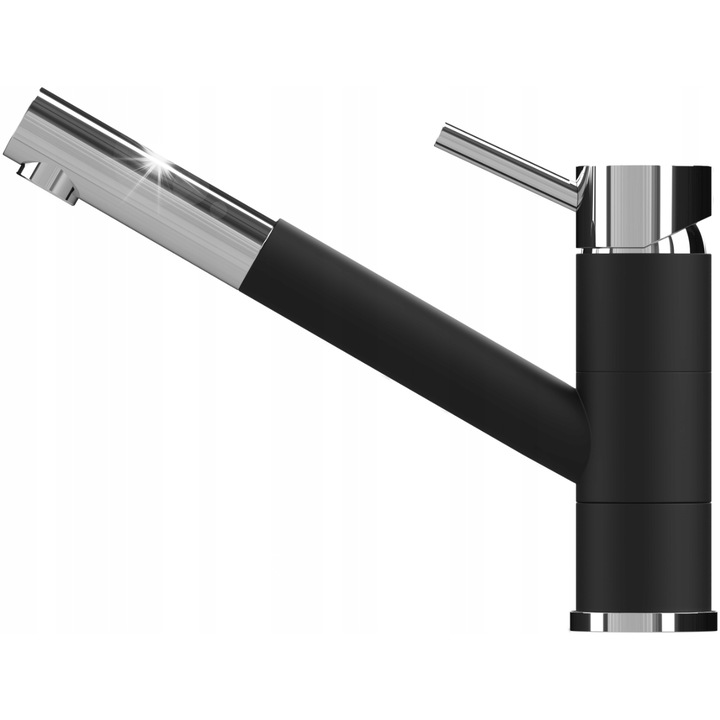 KWT 05A PO konyhai csaptelep, mélyfekete/króm, forgatható kifolyóval, vízkőmentesítő rendszerrel, 20,8cm