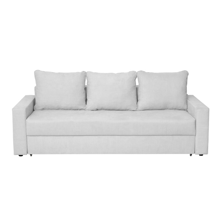 Canapea extensibila Expomob NICO II, 3 locuri, cu arcuri si lada depozitare, dimensiune 220x85x75 cm, culoare gri