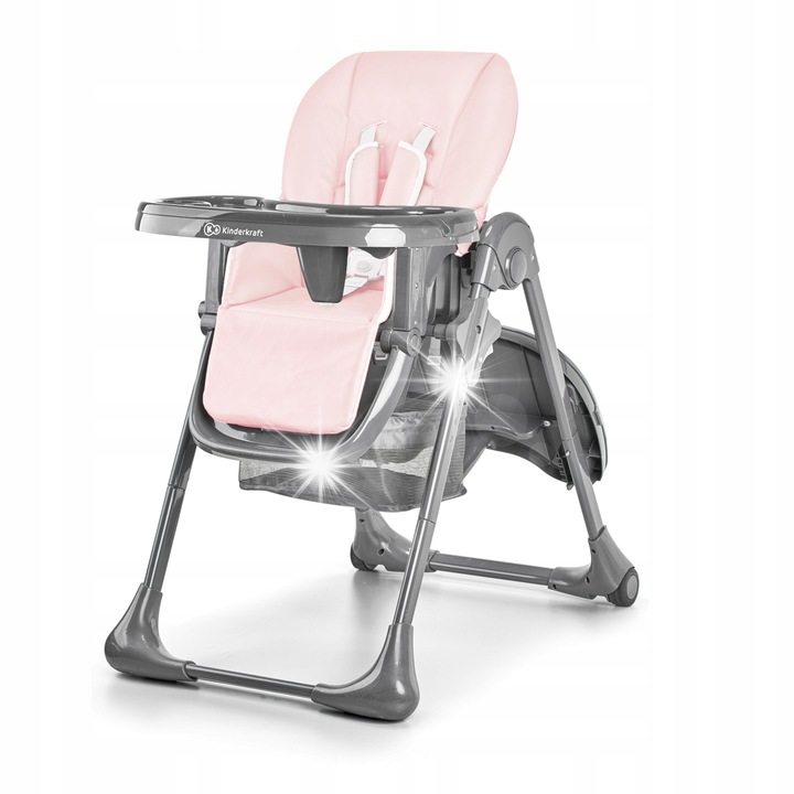 Бебешко столче за хранене KinderKraft Tastee, сгъваемо, с кош за съхранение, розово