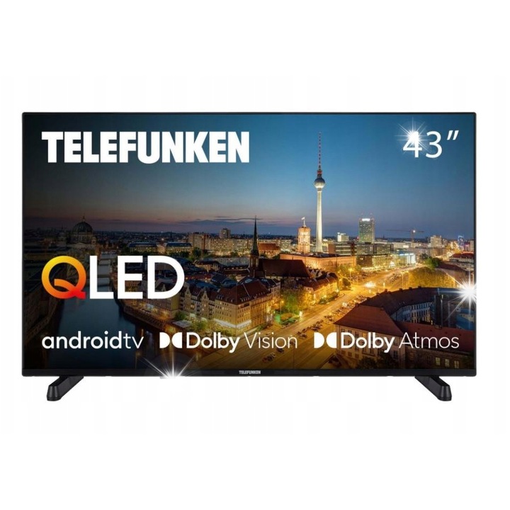 Телевизор QLED 43 Telefunken 4K UHD, Android TV, 43 инча, 965x598x266мм