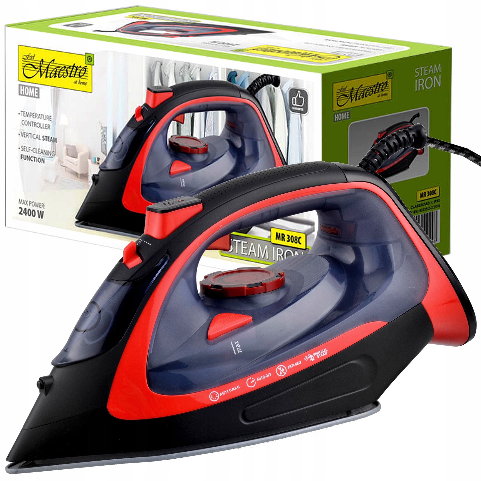 Fier de calcat cu abur Maestro MR-308C, 2400W, ceramica, 30,3x12,1x14,5cm, functie de auto-curatare