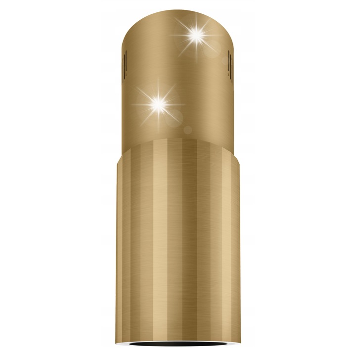 Островен абсорбатор Ciarko Roto W, 38,2см, LED осветление, ефективност 630м3/ч, златист цвят, размери 958-1190x382x382мм