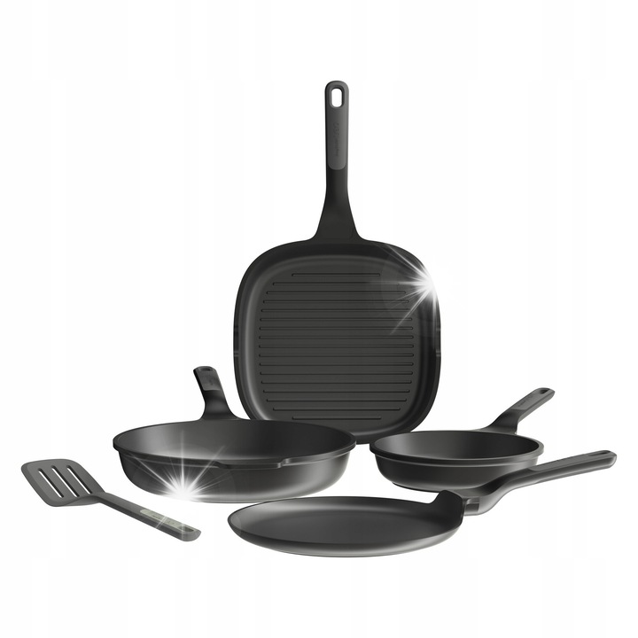 Комплект от 4 тигана с незалепващо покритие Stone+, BergHOFF, 20x20см, 24x24см, 25x25см, 26x26см, многоцветен