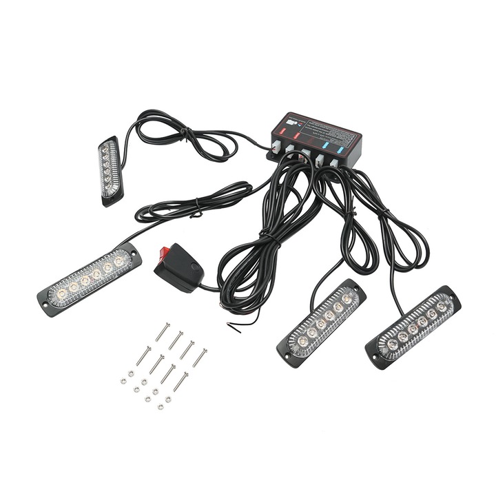 Set 4 lampi LED stroboscopice 24W, 12-24V, galben, unitate control cu 4 module 110x28x12mm