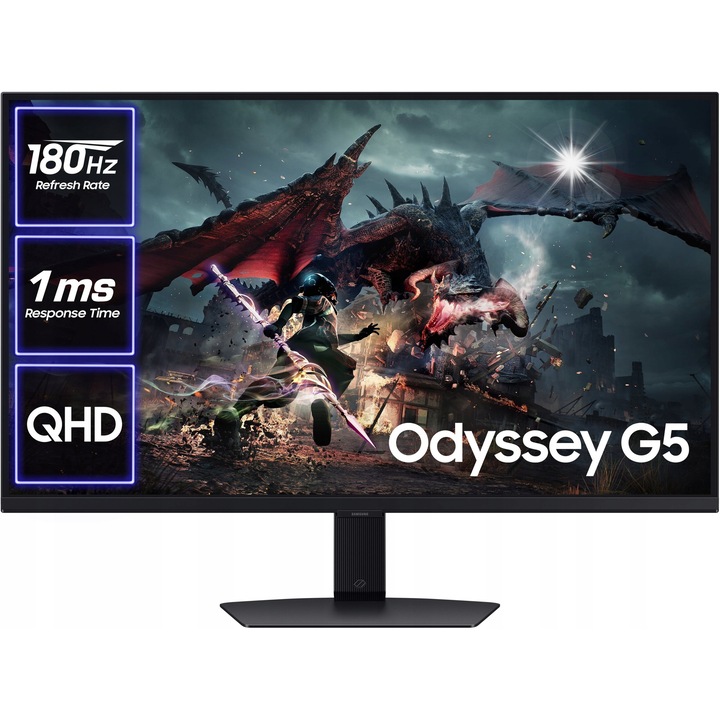 Монитор за игри 32" Samsung Odyssey G5, 2560x1440px, IPS, 180Hz, 1ms, черен