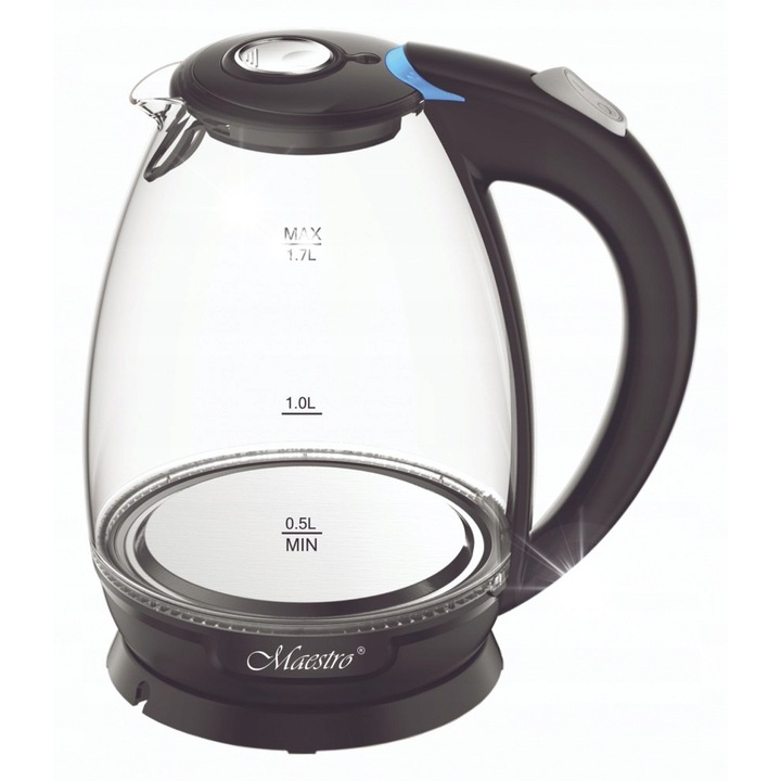 Maestro elektromos vízforraló 1,7L, 2000W, érdekes design, tartós anyag, 360°-ban forgatható alappal