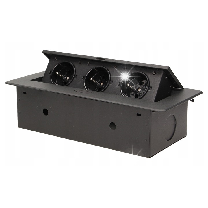 Мебелен контакт 3x2P+Z, ORNO, черен, за вграждане