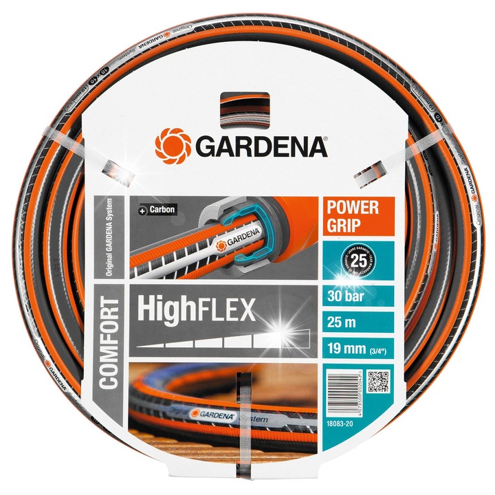 Маркуч за градина Gardena HighFlex 3/4", 25м, 19мм, UV устойчив, максимално налягане 30 бара