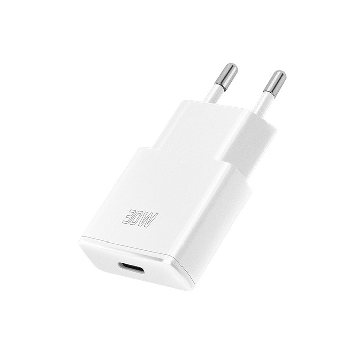 Incarcator european ultra-subtire 30, LLAB, USB-C, alb, 5.35 x 3.5 x 1.42 cm，white
