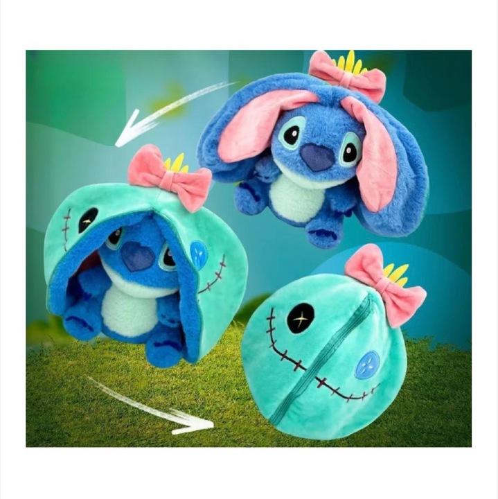 Jucarie Transformabila Stitch 2 in 1 – Cu Gluga Scrump, 40 cm