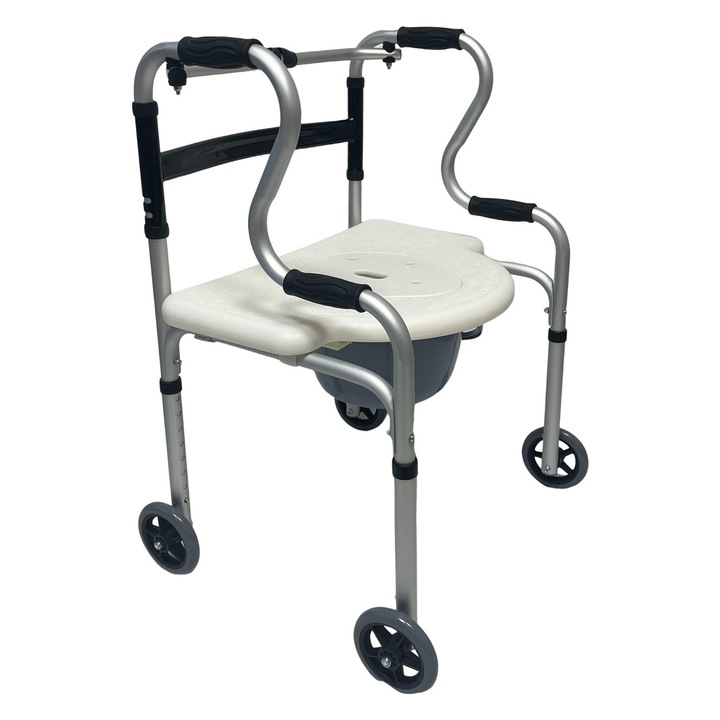 Cadru de Mers Pliabil din Aluminiu, cu Scaun si WC Integrat, Reglabil pe Inaltime – Usor si Multifunctional