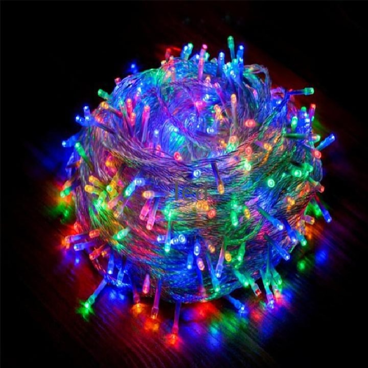 HOZRO Átlátszó Füzér, 8 Méter, 100 LED – Többszínű, Dekoratív Világítás Beltérre és Kültérre, Partikra, Karácsonyra és Ünnepi Eseményekre