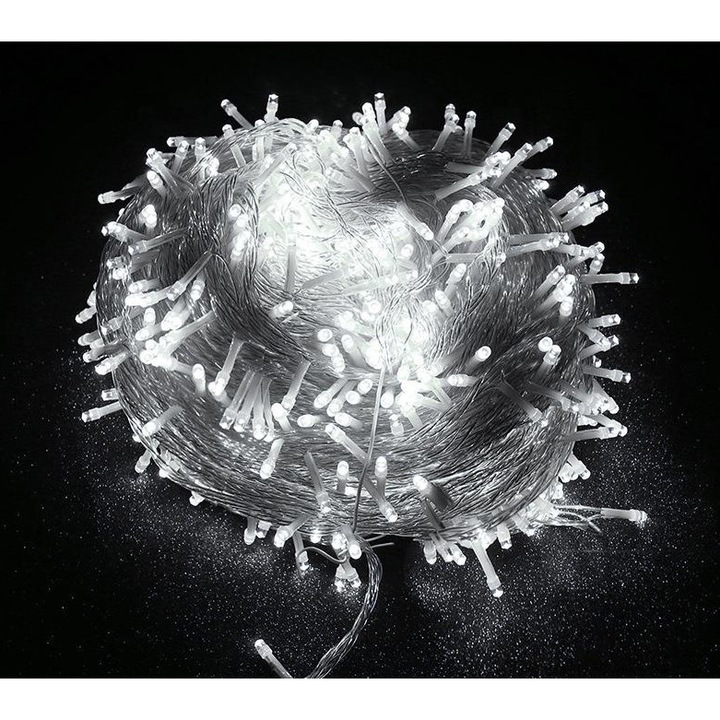 HOZRO Átlátszó Füzér, 8 Méter, 100 LED – Hideg Fehér Szín, Dekoratív Világítás Beltérre és Kültérre, Partikra, Karácsonyra és Ünnepi Eseményekre