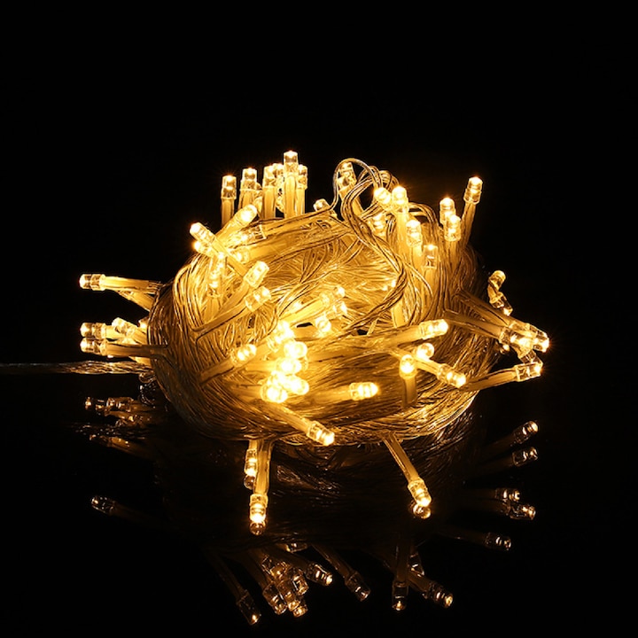 HOZRO átlátszó fényfüzér, 8 méter, 100 LED – Meleg fehér szín, dekoratív világítás beltéri és kültéri használatra, partikra, karácsonyra és ünnepi eseményekre