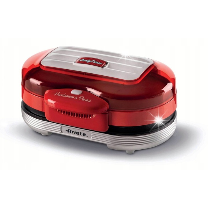Ariete 205/00 elektromos grillsütő, piros, 1200W, 30x23,5 cm méret, csepptálcával