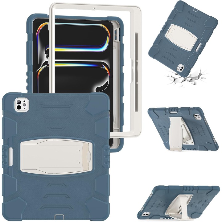Husa Sigloo pentru iPad Air13 (2024/2025), iPad Pro 12.9'' (2020/2021/2022), Antisoc, Antipraf, cu Stand – Albastru Albastrea