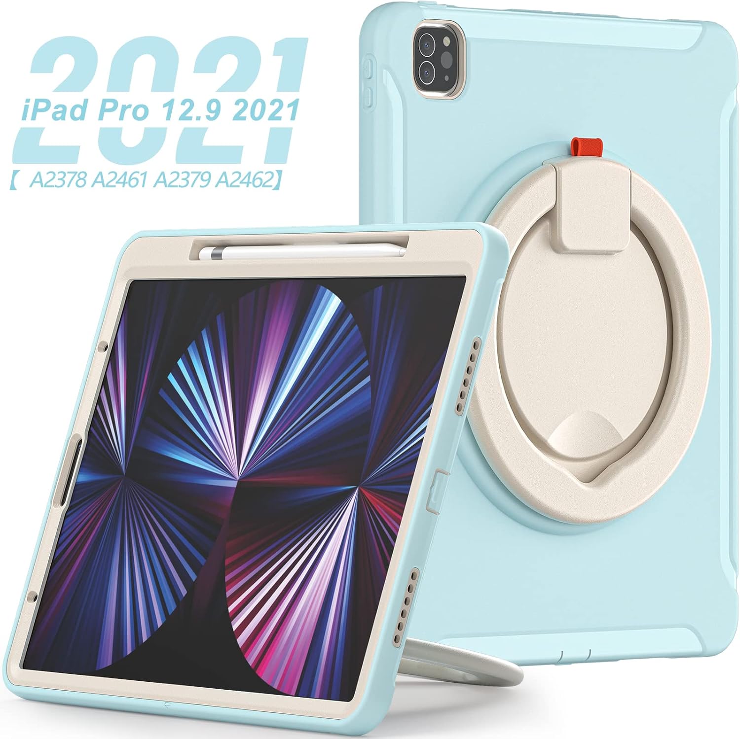 Husa Sigloo pentru iPad Air 13" (2025/2024 M3/M2) si iPad Pro 12.9" – Suport Rotativ, Suport Pencil, – Albastru Ciel