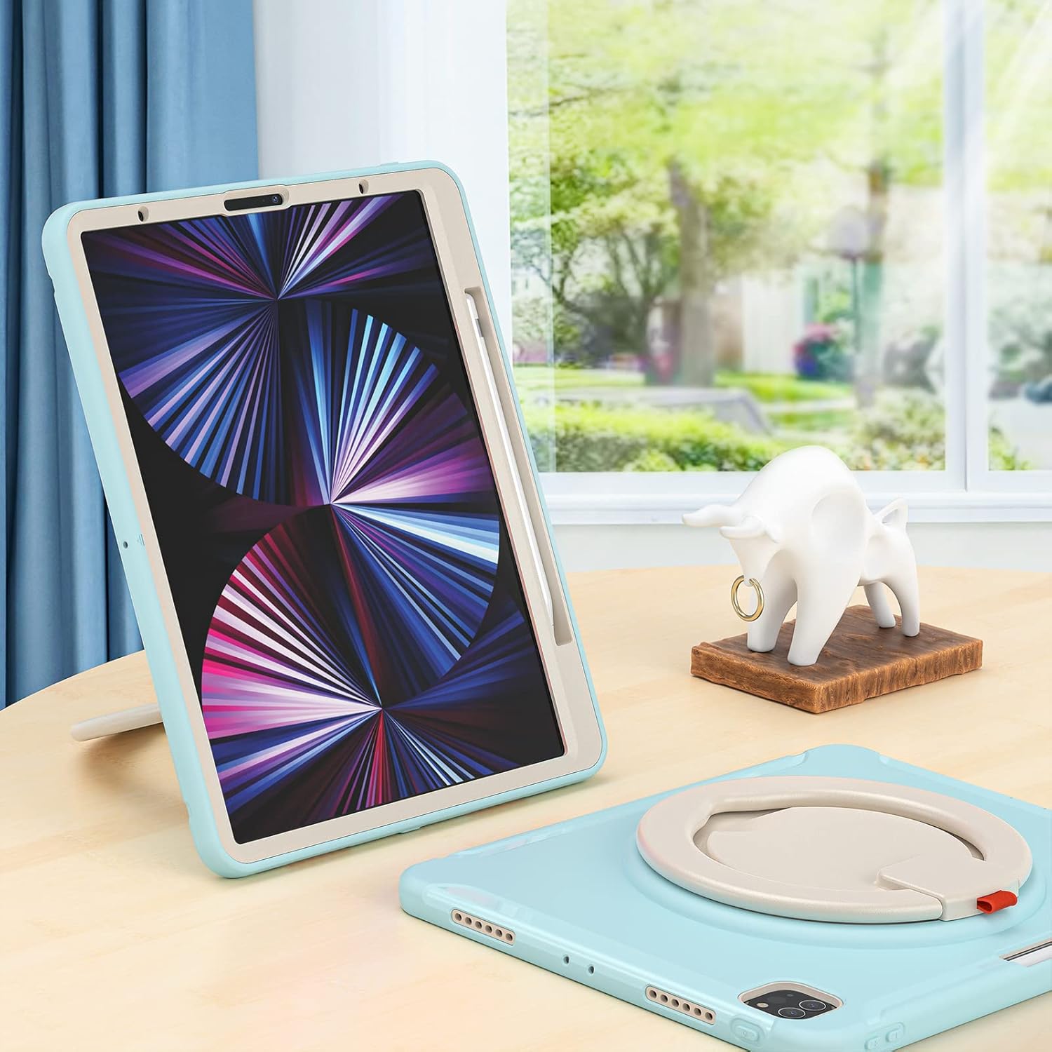Husa Sigloo pentru iPad Air 13" (2025/2024 M3/M2) si iPad Pro 12.9" – Suport Rotativ, Suport Pencil, – Albastru Ciel