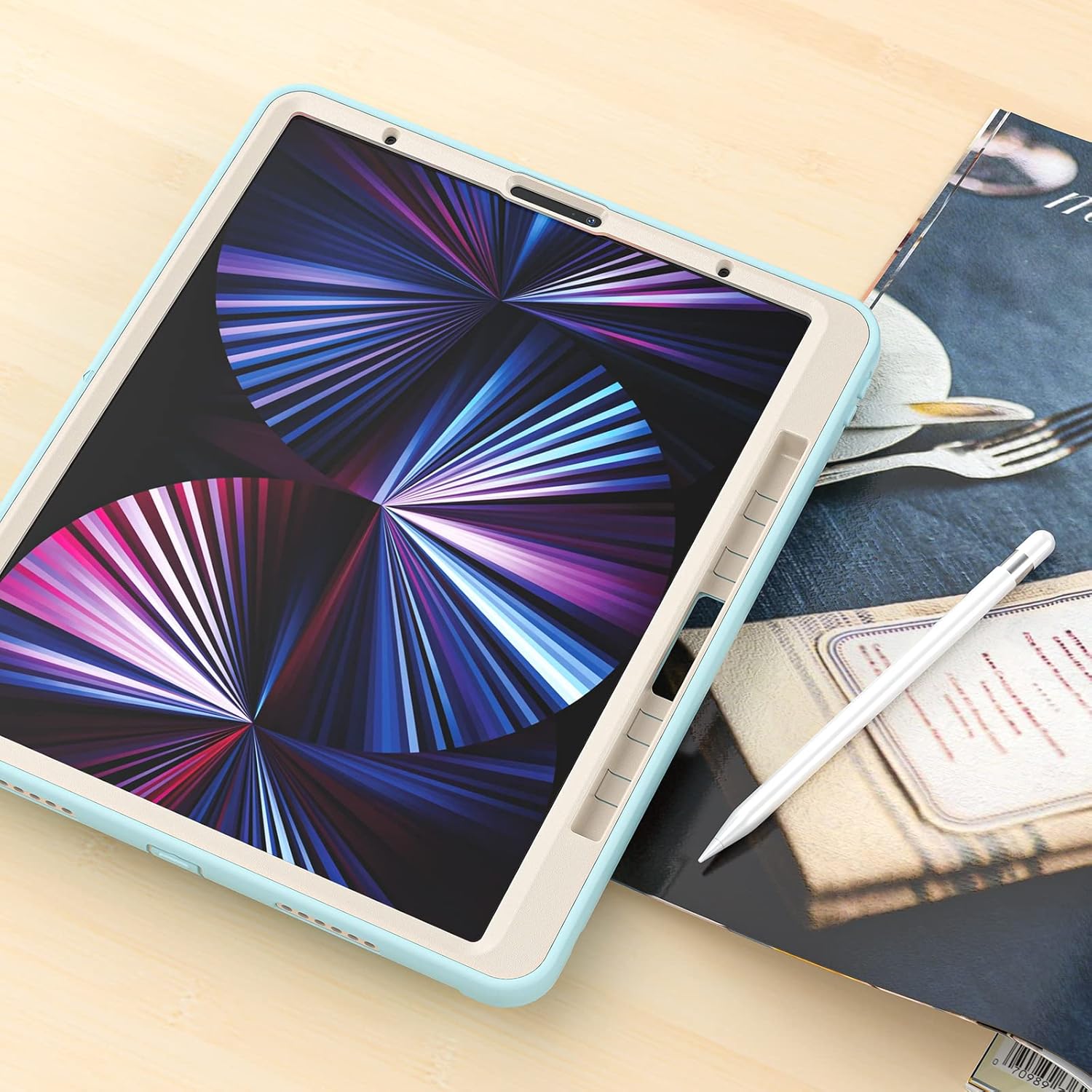 Husa Sigloo pentru iPad Air 13" (2025/2024 M3/M2) si iPad Pro 12.9" – Suport Rotativ, Suport Pencil, – Albastru Ciel