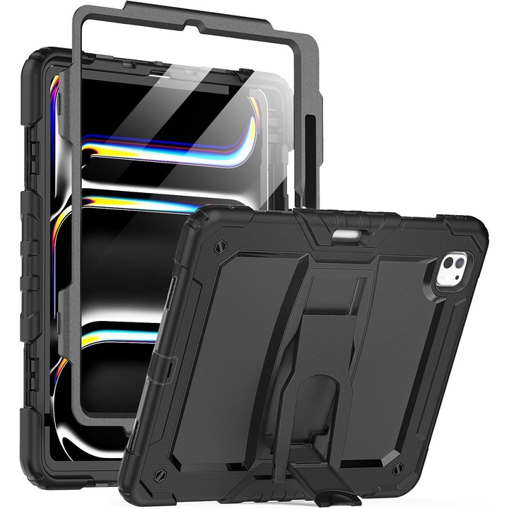 Husa Sigloo pentru iPad Air 13" (2025/2024 M3/M2) si iPad Pro 12.9" – cu Suport Pliabil, Design Robust, Negru