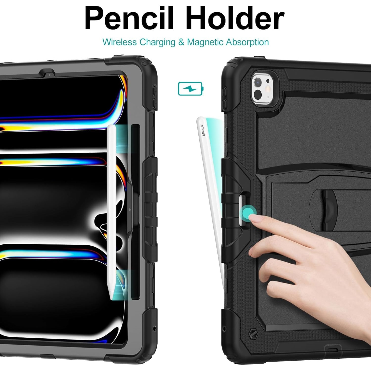 Husa Sigloo pentru iPad Air 13" (2025/2024 M3/M2) si iPad Pro 12.9" – cu Suport Pliabil, Design Robust, Negru