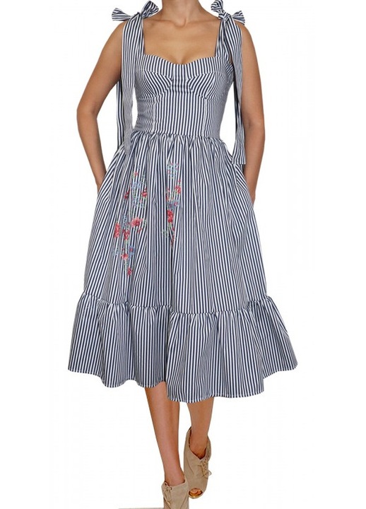 Rochie dama, bleumarin cu dungi albe, Bleumarin