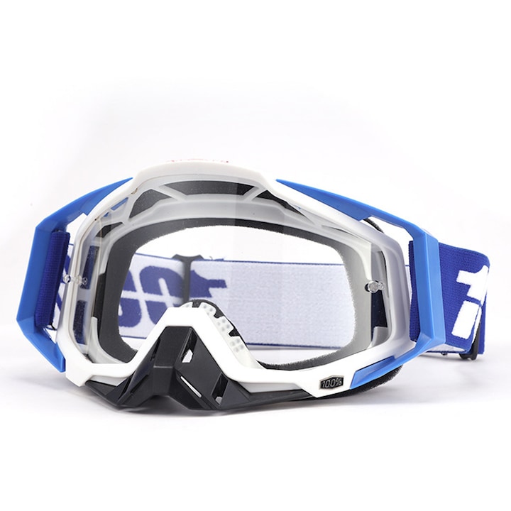 Защитни очила за мотокрос, синьо с бяло, комплект за АТВ и мото