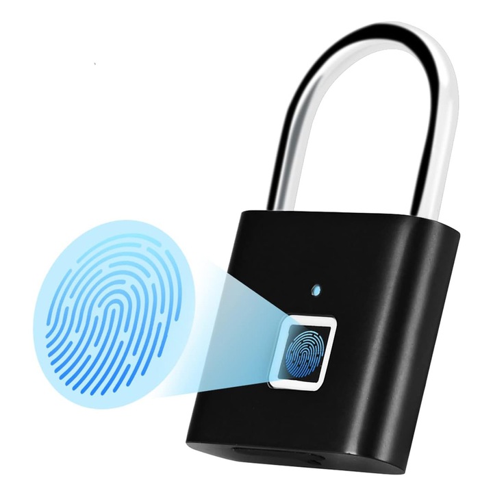 Lacat biometric, amprenta digitala, 0.5S, IP54, rezistent la taiere, negru, 7.6x4.6cm