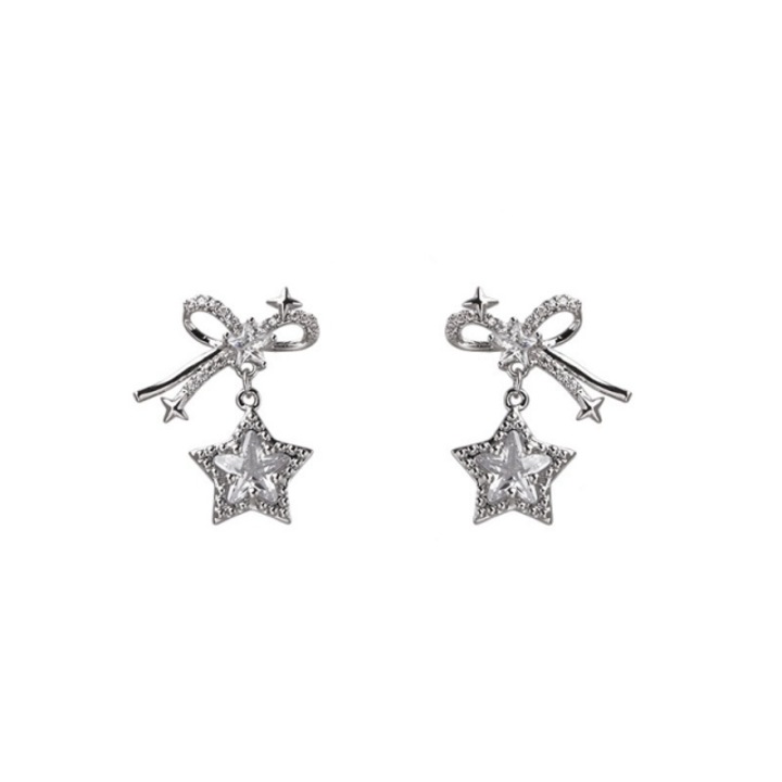 Cercei de dama din argint CK cu zirconiu, model stea, argintiu, 2.5 x 2 cm