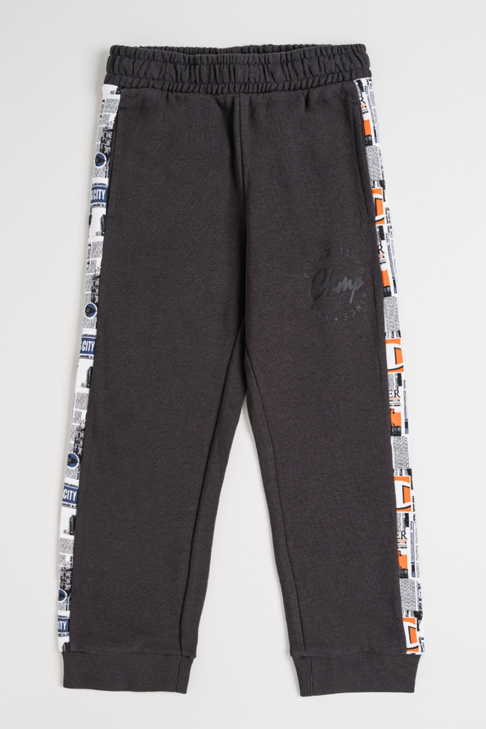 Champion, Pantaloni de trening din amestec de bumbac cu segmente laterale, Gri inchis, 114-119 CM