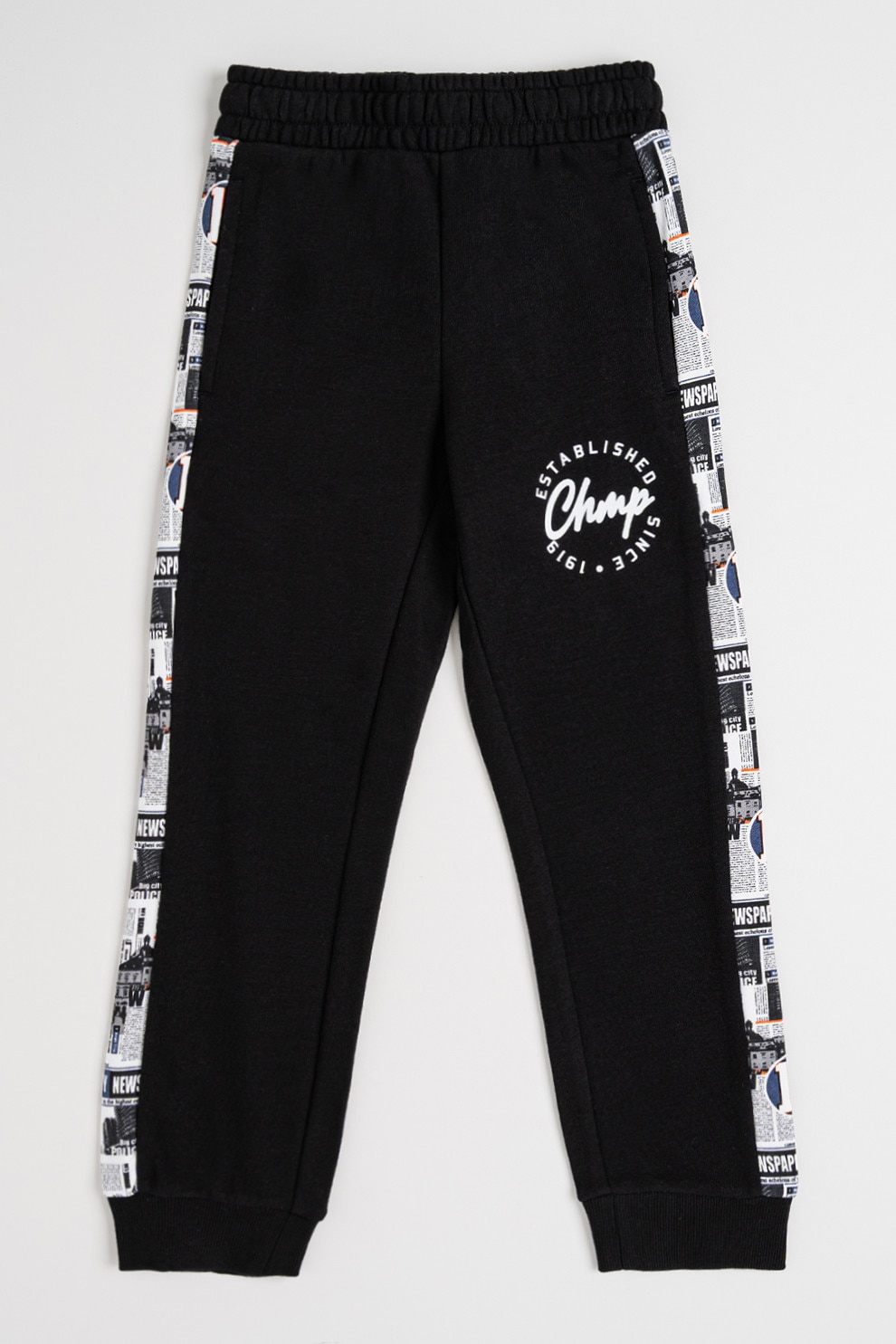 Champion, Pantaloni de trening din amestec de bumbac cu segmente laterale, Negru, 150-155 CM