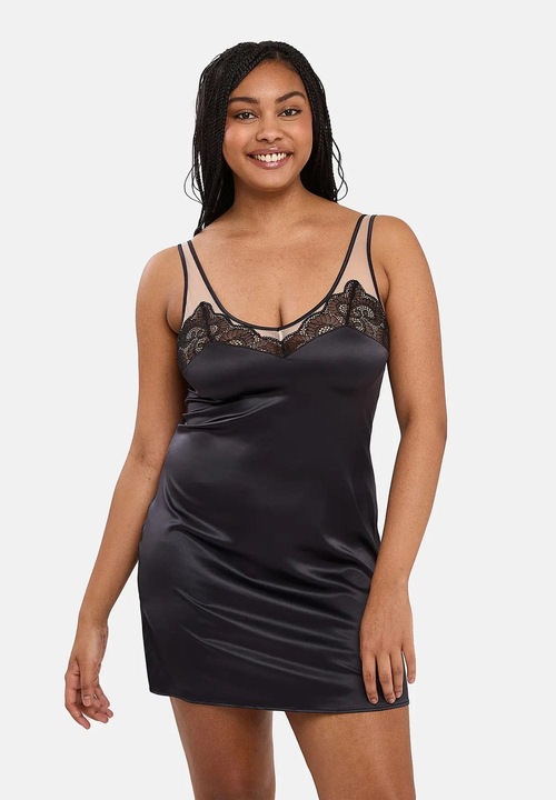 Camasa de noapte din microfibra moale cu sustinere pentru sani, Colectie frantuzeasca S Complexe Serena, Negru