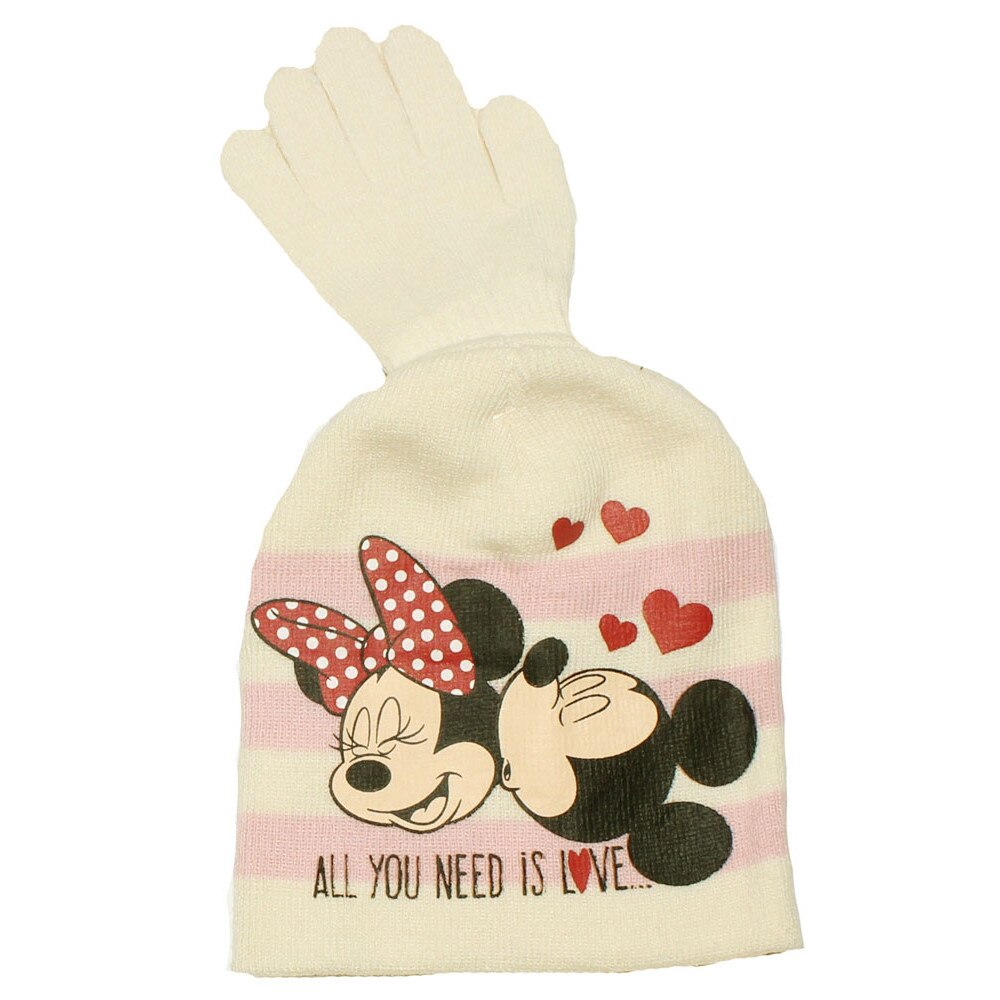 Caciula si manusi, Minnie si Mickey, ivory-54 cm