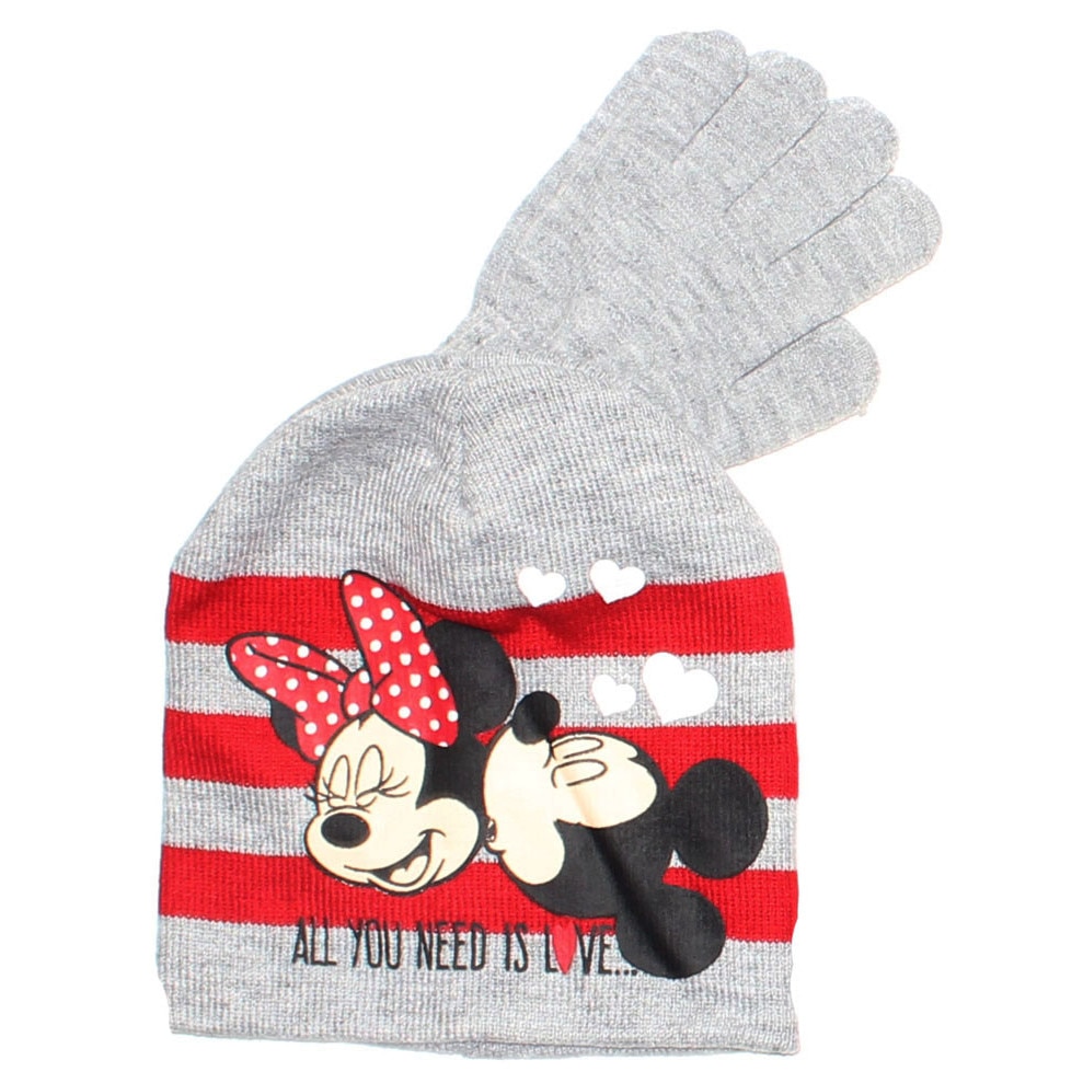 Caciula si manusi, Minnie si Mickey, gri-54 cm