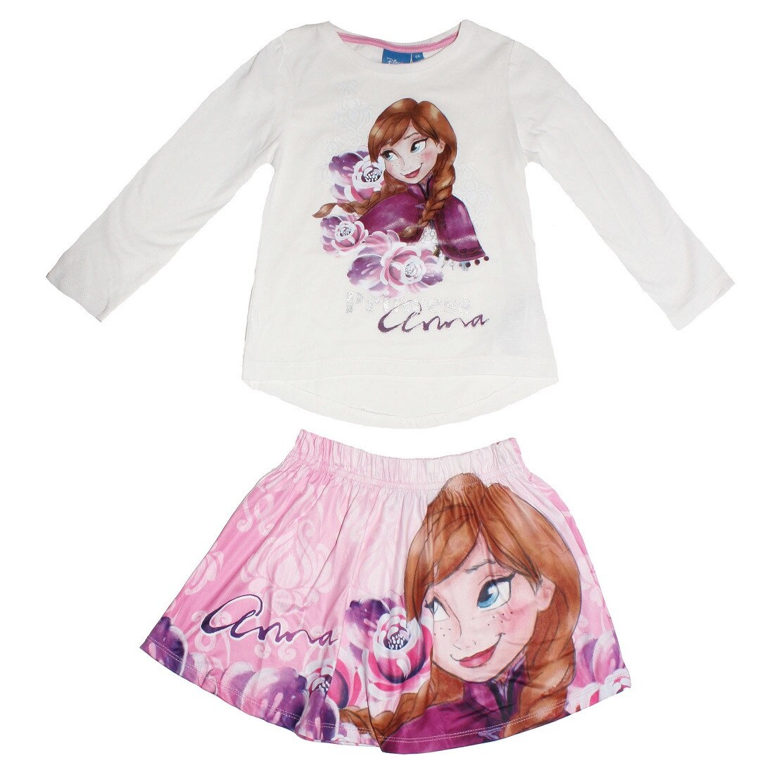 Set bluza + fusta, Anna, alb cu roz