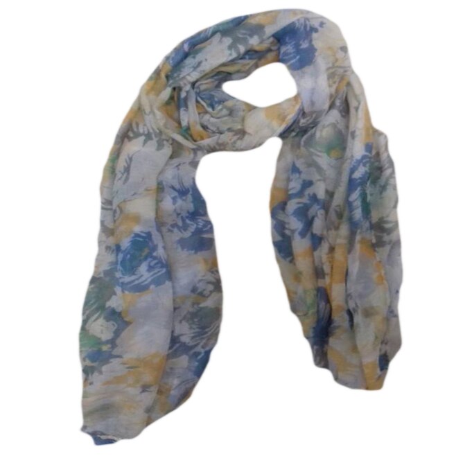 Esarfa moale, fina, imprimeu floral,D&J Exclusive,galben/albastru