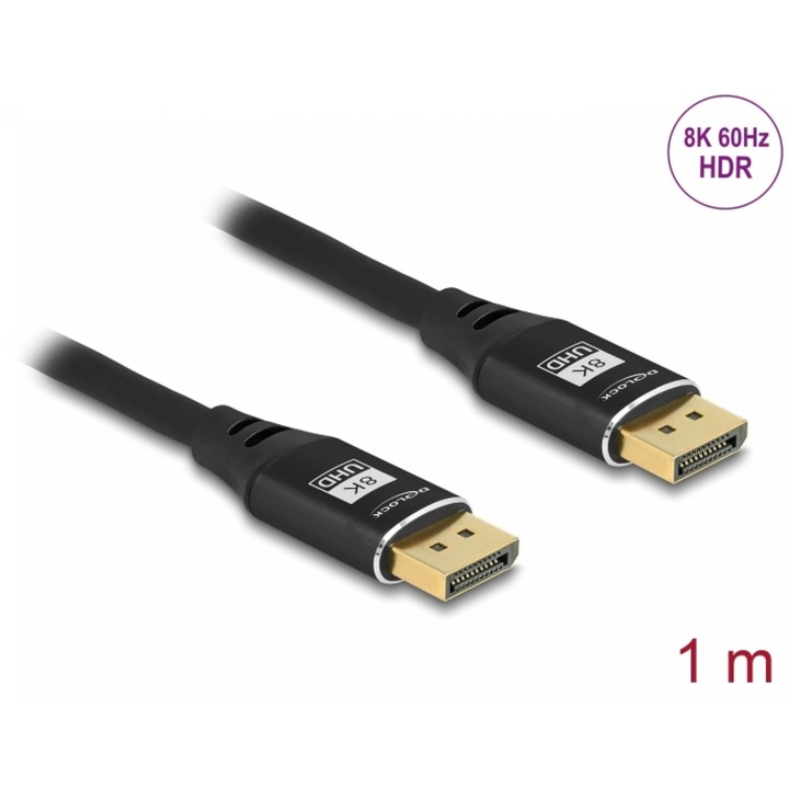 Cablu Displayport 8K60Hz/4K240Hz T-T 1m Negru, Delock 80620